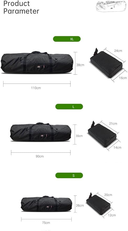 Large Capability Folding Tent Storage Carry Bag Waterproof Luggage Pack Pouch for Camping Hiking Picnic Organizer Walking Holder (Black-L)