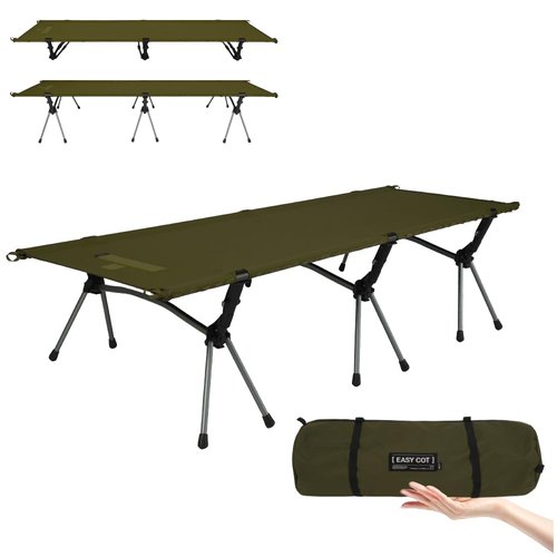2-in-1 Portable Camping Cot for Adults, Upgrade 1000D Oxford Sturdy Ultralight Height Adjustable Backpacking Cot, Military Camping Bed for Outdoor Camp Travel Hiking Home, Support 330 Lbs (Green, M)