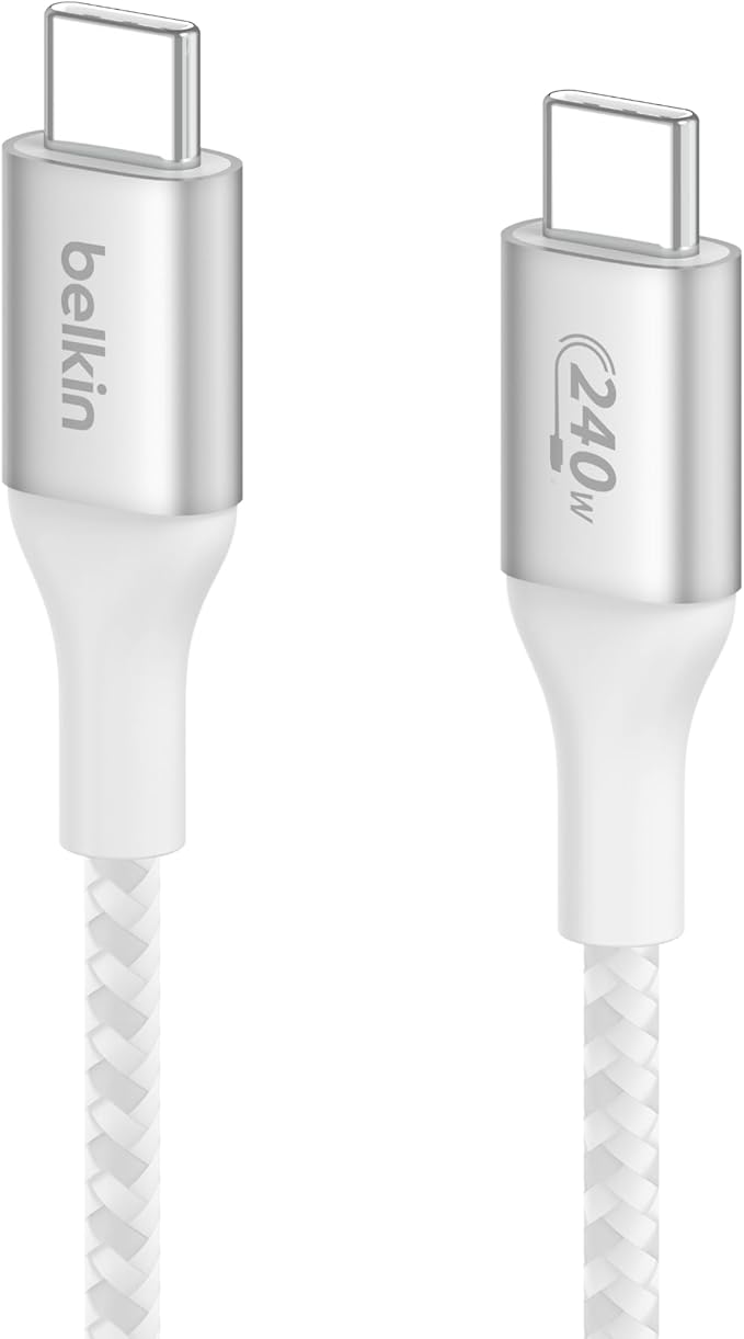 Belkin BoostCharge USB-C to USB-C Power Cable (2M/6.6ft) Fast Charging Cable 240W Power Delivery USB-IF for MacBook Pro, iPad, iPhone 16 Series, Galaxy S25 Series, Nintendo Switch 2 & More - White