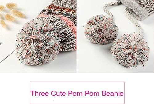 Ypser Women's Winter Warm Knitted Crochet Hat Fleece Lined Cable Faux Fur Pom Pom Beanie Hat Skull Cap