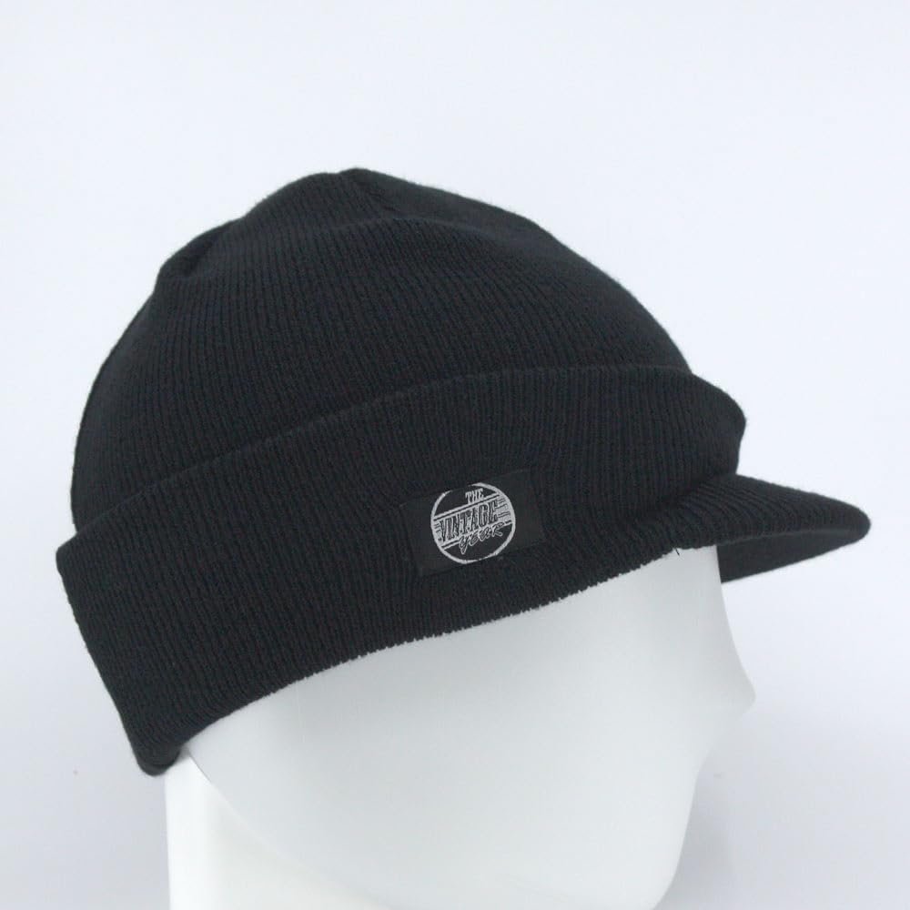 The Vintage Year Plain Sports Visor Billed Knit Radar Cuff Beanie