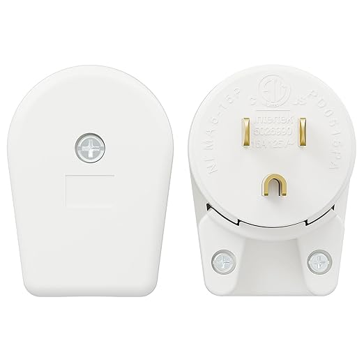 12-Direction Adjustable Nema 5-15P Right Angle AC Plug - 5 Pack, 15A, 125V, White, ETL Verified