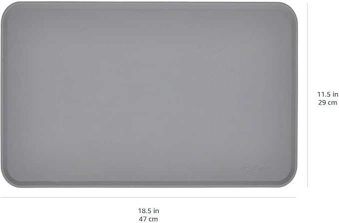 Amazon Basics Waterproof Anti-Slip Silicone Cat & Dog Food Mat, Pet Mats with Raised Edges for Food and Water Bowl to Protect Floors, 18.5 x 11.5 Inches, Gray, Solid