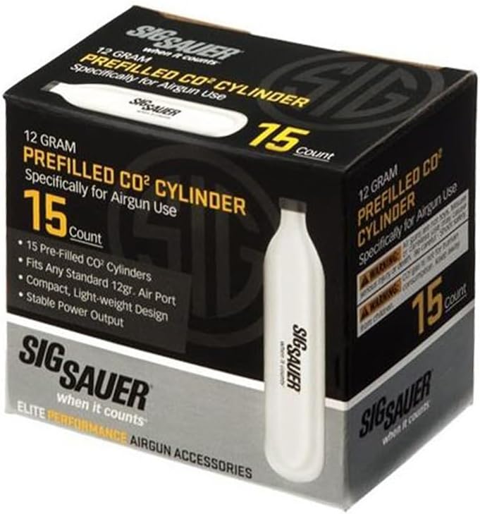 Sig Sauer 12 Gram Prefilled CO2 Cylinders for Airguns | Compact Lightweight Replacement CO2 Cartridges with Stable Power Output for ASP Air Pistols & Air Rifles
