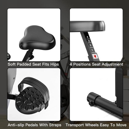 CRYSTAL FIT Indoor Folding Exercise Bike, Foldable Stationary Bikes For Home Workout Upright Indoor Cycling Bike, Magnetic X-Bike with 8-Level Adjustable Resistance, Phone Holder & Comfortable Seat Cushion (silver)