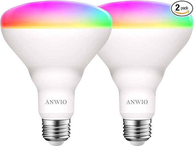 ANWIO Smart Light Bulb BR30 RGB Color Changing LED WiFi Dimmable Multicolor Light Bulbs E26 Base, Compatible with Alexa, Google Assistant, No Hub Required, 1300 Lumen 13W (100W Equivalent) 2 Pack