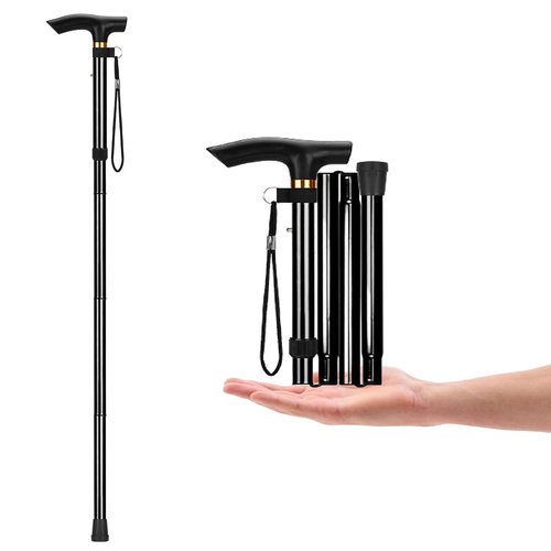 YOBOKO Aluminum Alloy Walking Sticks Trekking Poles Hiking Foldable Hiking Stick Anti-Slip Cane for Elderly Length Adjustable Walking Stick (Black)