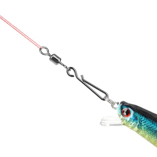 Realure 100 Pcs/5 Sizes Quick Change Fishing Rolling Connector Fishing Swivel with Hanging Snaps 4# 6# 8# 10# 12# Sea Fishing Snap Barrel Swivels and Clips for Connecting Fishing Lure & Line