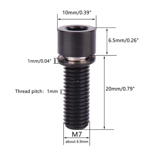 UHDFBDHF Titanium Screw M7x20mm Bolt with Washer Allen Hex Cylindrical Head Bolts for Bicycle Stem Pack of 6 (Black)
