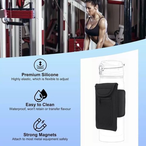 SACSTAR Magnetic Water Bottle Sleeve Bag with Large Pocket Phone Holder, Attach it to Any Equipment, Gym Essentials Accessory