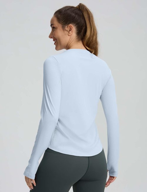 Long Sleeve Workout Tops for Women Lightweight Running Shirts Quick Dry Athletic Shirts Active Exercise Light Blue M