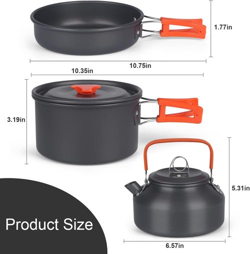 Bisgear Camping Cookware Kettle Backpacking Stove Mess Kit, Camping Pots and Pans Set with Cups Plates Utensils, Camping Kitchen Accessories Cooking Set Survival Gear