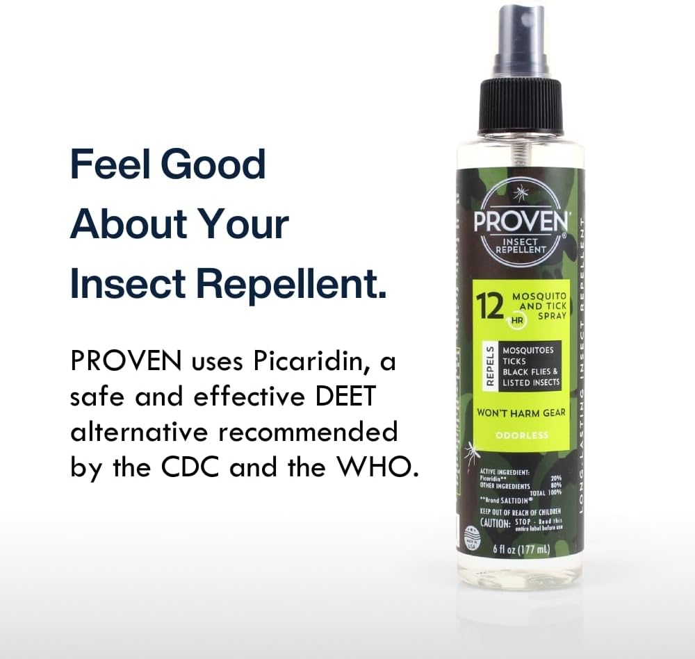 Proven Insect Repellent Spray, Keep Mosquitoes, Ticks and Flies Off, DEET Alternative Repellent, Up to 12-Hour Protection, Great for Camping or Hiking, 6 Ounce, Odorless Spray