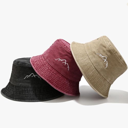 XYIYI Grey Mountain Washed Bucket Hat Vintage Packable Summer Beach Fishing Hat Sun Hats for Men Women