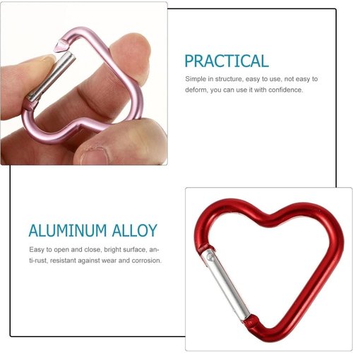 Heart Carabiner Clip, 2Pcs Red Heart Shape Carabiners Keychain Clips, Snap Hook Key Ring for Camping Accessories, Backpack Water Bottle Aluminum Alloy Accessory and Keychain Carabiners