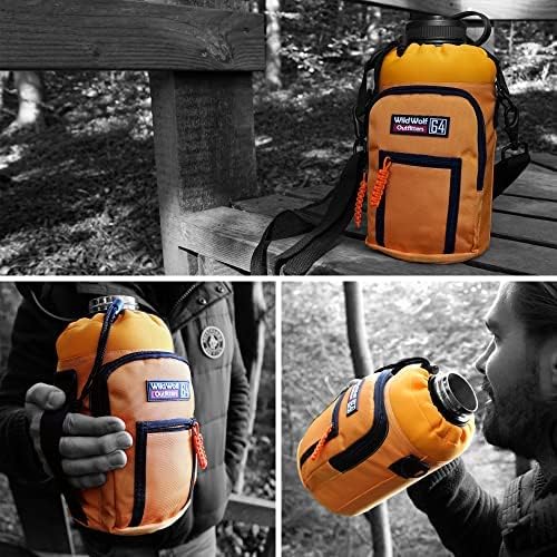 Wild Wolf Outfitters - #1 Best Water Bottle Holder for 64 oz Bottles - Carry, Protect and Insulate Your Flask with This Military Grade Carrier w/ 2 Pockets and an Adjustable Padded Shoulder Strap.