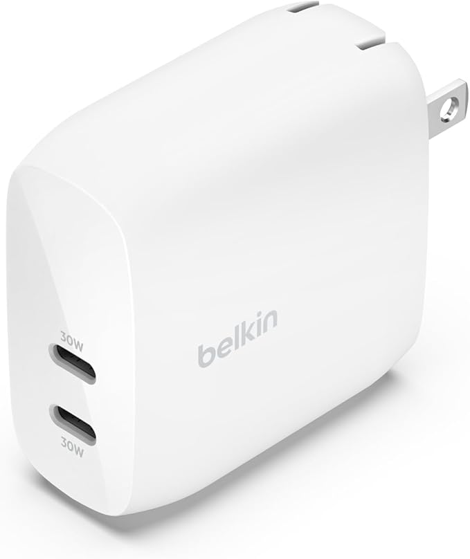 Belkin Dual USB C Charger Block 60W w/PPS Super Fast Charging - Samsung Galaxy S25, Apple iPhone 16, iPad, MacBook Air, Google Pixel, Nintendo Switch 2, etc - White