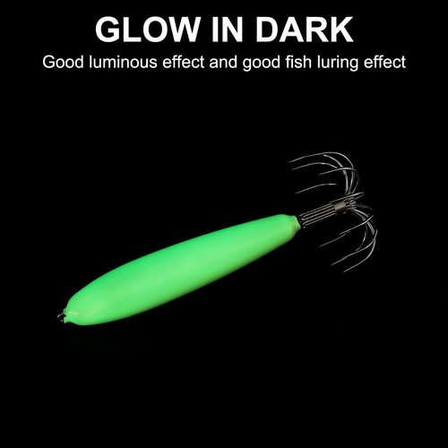 PATIKIL 12g Luminous Squid Jig Hooks, 5 Pcs Cuttlefish Sleeve Saltwater Fishing Lures Bait Jig Glow in Dark with 12 Stainless Steel Needles, Green