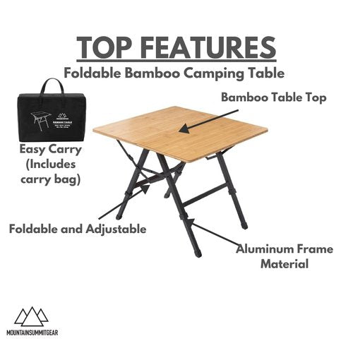 MOUNTAIN SUMMIT GEAR Foldable Bamboo Patio Table for Indoor/Outdoor Use (Made by Caddis Sports)