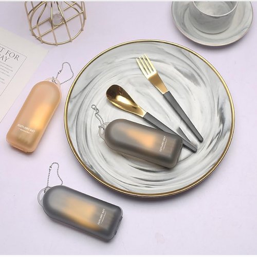 2Pack Folding Stainless Steel Cutlery Set with Case, Travel Foldable Collapsible Portable Tableware Utensil Spoon Fork Chopsticks for Picnic