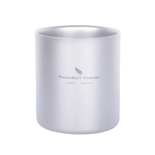 iBasingo 300ml Titanium Double-Walled Cup Ultralight Camping Tea Coffee Mug Metal Cold Hot Insulated Drinking Mug Portable Tableware for Outdoor Travel Hiking Backpacking Picnic Daily Used Ti3029D