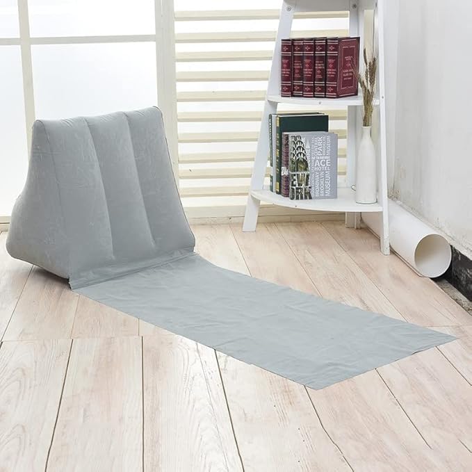 1PC Grey Blue Inflatable Beach Mat Lounge Chair - Flocking Camping Leisure Lounger Back