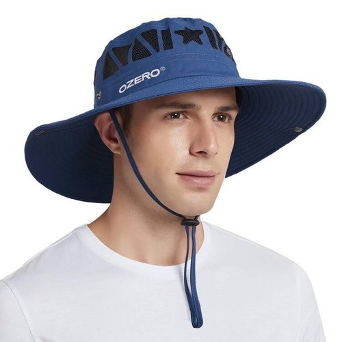 OZERO Beach Bucket Hats for Men: Sun Visor Breathable Foldable Cap with Wide Brim UV Protection for Summer Hiking Fish Fishing Dark Blue