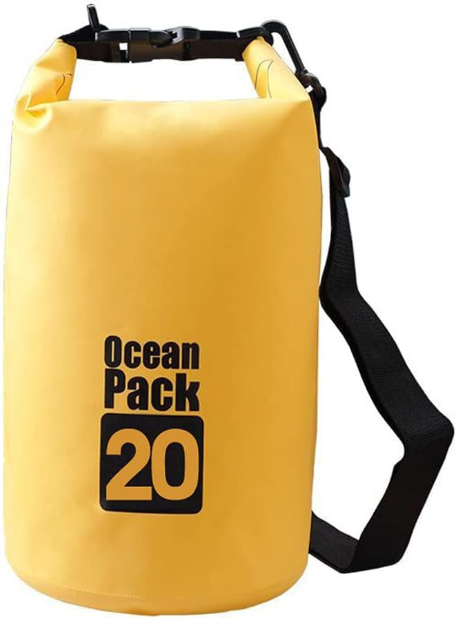 Outdoor Dry Sack/Floating Waterproof Bag 2L/3L/5L/10L/15L/20L/30L for Boating, Kayaking, Hiking, Snowboarding, Camping, Rafting, Fishing and Backpacking (Yellow, 20L)