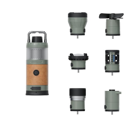 LOVORK 7-in-1 Modular Camping Lantern Rechargeable, 5000mAh, 500LM, IPX4 Waterproof, Fan, Bluetooth, Multi-Function Portable Flashlight, Camping Essentials Set for Emergency, Hiking, Fishing (Green)