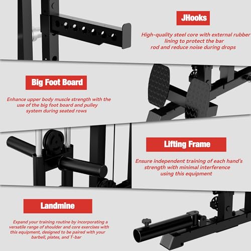 Waxman Smith Machine with Cable Crossover System, Multi - Function Squat Rack Power Cage for Home Gym & Power Rack Packages with 340lBS Color Plates