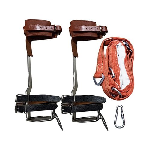 DUTHCEN Tree Climbing Spikes - Tree Climbing Gear Arborist Tree Climbing Kit Cowhide Leather, for Logging, Tree surgen, Hunting, 17.5 in