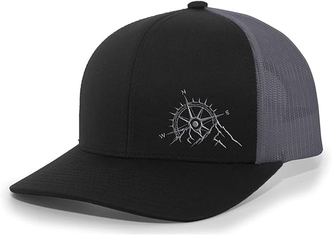 Trenz Shirt Company Men's Outdoors Mountain Scenic Forest Compass Woodland Embroidered Mesh Back Trucker Hat