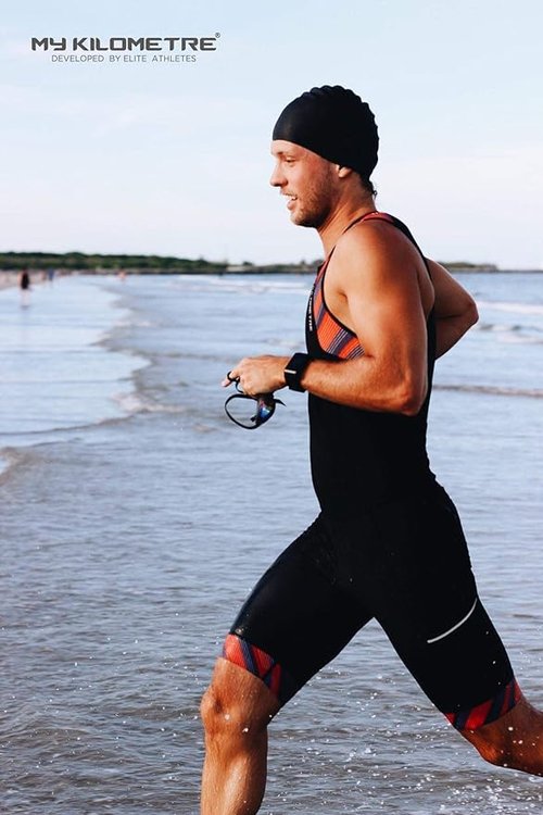 MY KILOMETRE Men’s Triathlon Tri Suit with 2 Big Side Pockets Triathlon Racing Suit with Front Zip