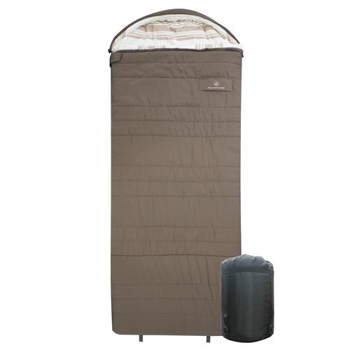 Mountainlodge Peach-Skin Shell and Cotton Lining Sleeping Bag for Adult Cold Weather&Warm with Compression Bag&Carry Bag and Detachable Hood for Camping,Travel and Car Camping (Brown with Right Hand)