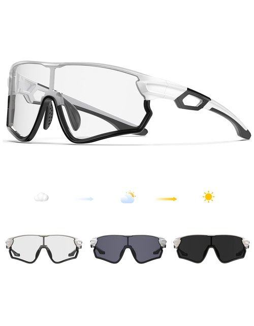 BEACOOL photochromic sunglasses sport (Black White - Photochromic Grey)