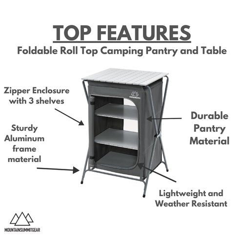 MOUNTAIN SUMMIT GEAR Foldable Roll Top Camping Pantry and Table, Made by Caddis Sports