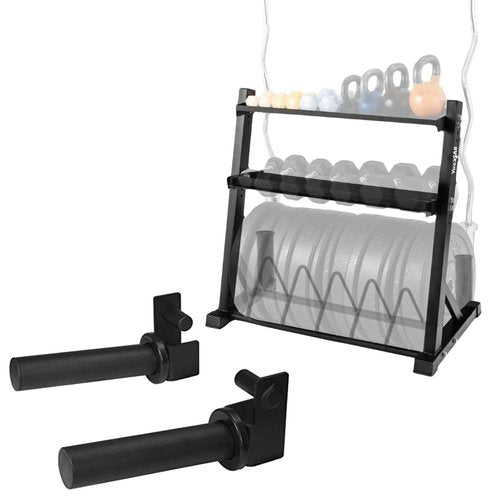 Metal Weights Storage Rack for Dumbbells, Kettlebells and Weight Plate + Weight Plate Holder Attachment 2x2