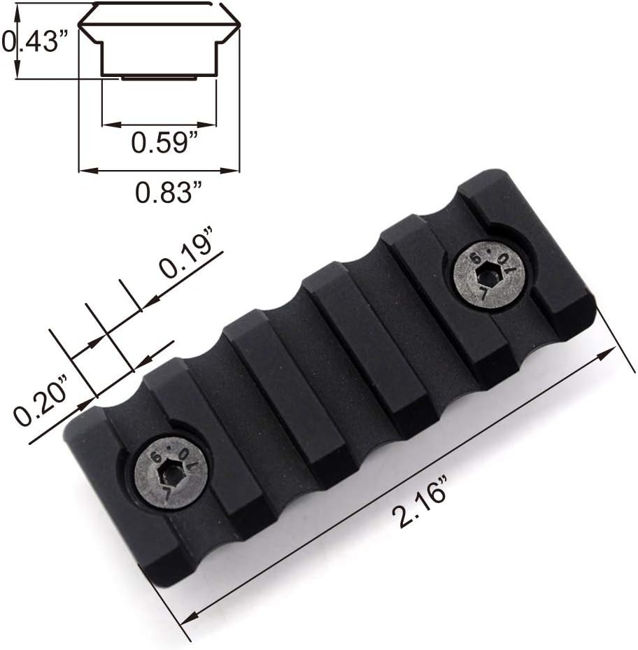Trirock Picatinny Rail Section 2.2 Inch 5 Slot with Dual Interface for Both Keymod & MLK Rail Mount System