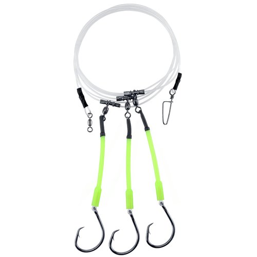Dr.Fish 2 Pack Deep Drop Snapper Rig 6ft Bottom Fishing Rigs, 3 Circle Hooks with Glow Sleeves Saltwater Fishing Fluorocarbon Leader Line Wire for Halibut, Grouper Redfish 6/0 X 3