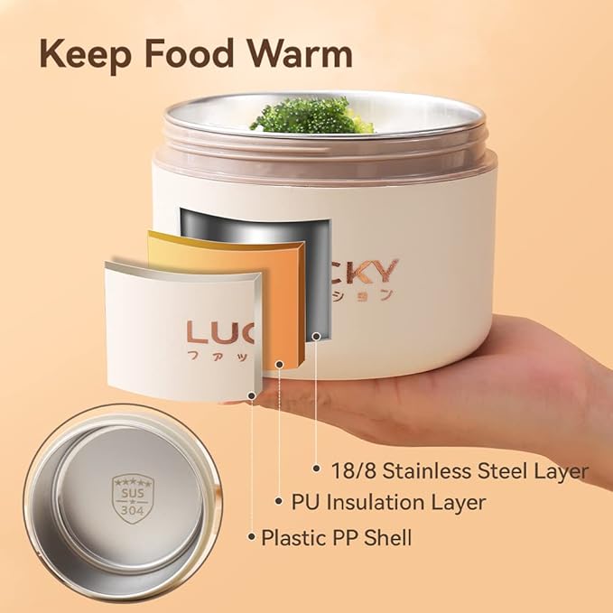 YBOBK HOME Thermal Bento Box Aldult Lunch Box, Portable Insulated Lunch Container For Work Picnic, Keep Warm Stainless Steel Food Container With Bag, Induction Cooker & Microwave Safe (Beige 68oz)