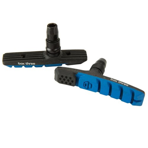 Box Three 70 Millimeters BMX Brake Pads Matte Black w/Pad Printing Body, Dual Compound Rubber Pad & Pivoting Posts | Blue