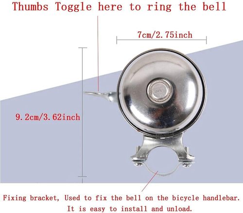 Cool Chrome Rotary Double-Sided Metal Classic Vintage Bike Bell Road Mountain Tricycle Retro Bicycle Handlebar Bell Safety Cycling Loud Ring Accessories Horn Crisp Clear Sound Alarm