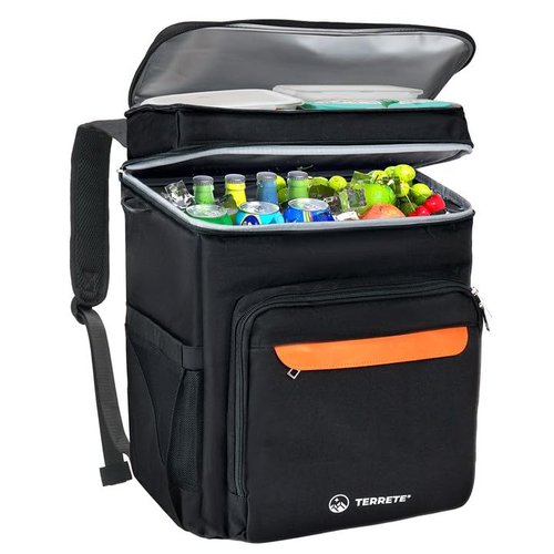 Terrete Cooler Backpack, 30 Cans Backpack Coolers Insulated Leak Proof, Large Double Deck Cooler Backpack for Travel, Camping, Picnic - Black