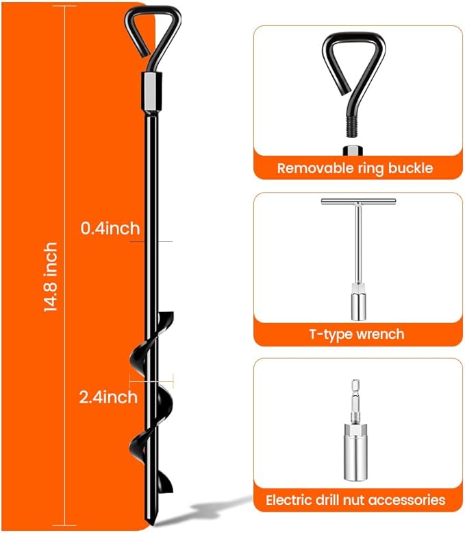 Ground Anchors Screw in Tent Stakes Heavy Duty Trampoline Stakes High Winds, Ground Anchors for Camping Tent, Canopies, Carports, Sheds, Swing Sets, Canopy Stakes Kit, Mobile Home Anchors 8 Pack