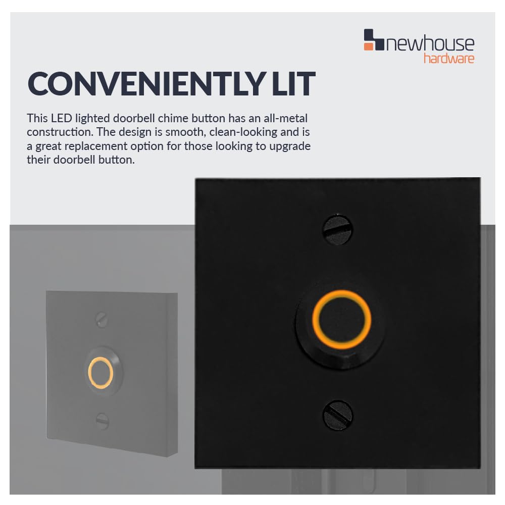 Newhouse Hardware Rectangular Lighted Wired Metal Doorbell Button in Black BT6BL, for Doorbell Chime, Buzzer, or Ringer, Door Bell Button Only, Buzzer Button with LED Button Light