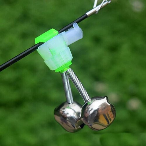 PurYupearl 10 PCS Silver Fishing Rod Bells Double Bell 1.89 Inch Green Galvanized Fish Bite Alarm Portable Reusable Bite Indicator for Night Fishing Bite Indicators