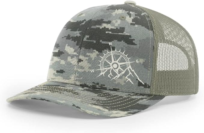 Trenz Shirt Company Men's Outdoors Mountain Scenic Forest Compass Woodland Embroidered Mesh Back Trucker Hat
