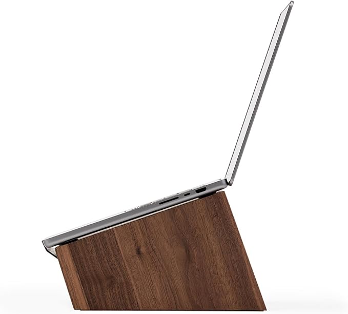 Oakywood Wooden Slanted Laptop Stand - Ergonomic Riser & Holder for 13-14" Laptops - Convenient Desk Stand Wood - 45x22x14cm - Walnut