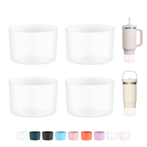 Cafezi 4 Pack Silicone Boot Bumper for Tumblers, Anti-Slip Protective Bottom Cover Base for Water Bottle, Fit 30/40/50 oz Tumblers, Dishwasher Safe, BPA-Free, Clear