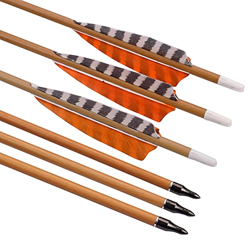 Elong 6pk 30" Archery Carbon Arrows Wood Camo Spine 700 Recurve Bows Turkey Feather Arrow